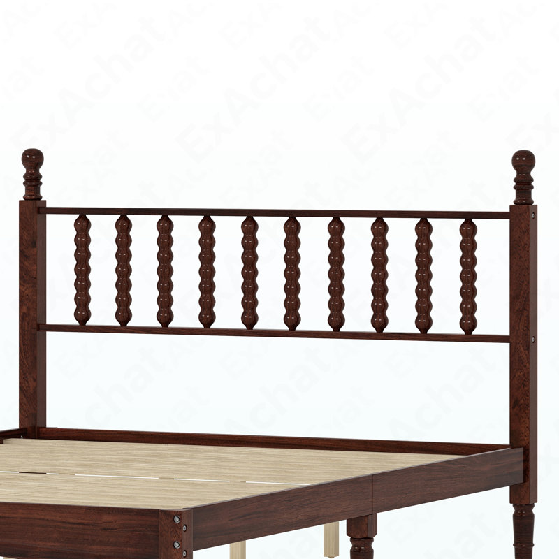 Grand lit plateforme en bois avec tête de lit en forme de gourde, lit plateforme de style rétro avec support en lattes de bois, noyer