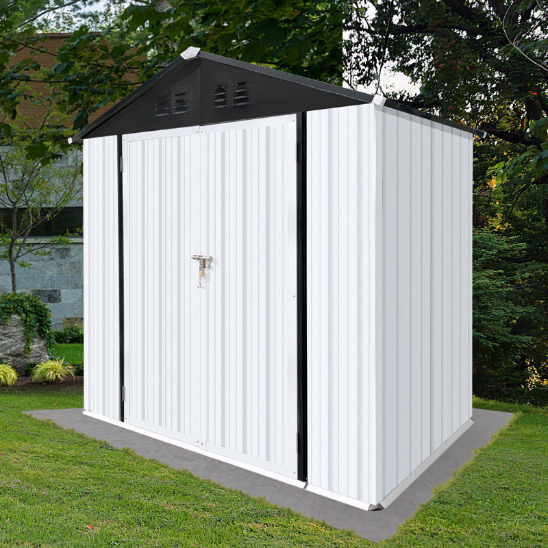 4Ft X 6Ft Outdoor Storage Shed With Apex Roof, White/Black