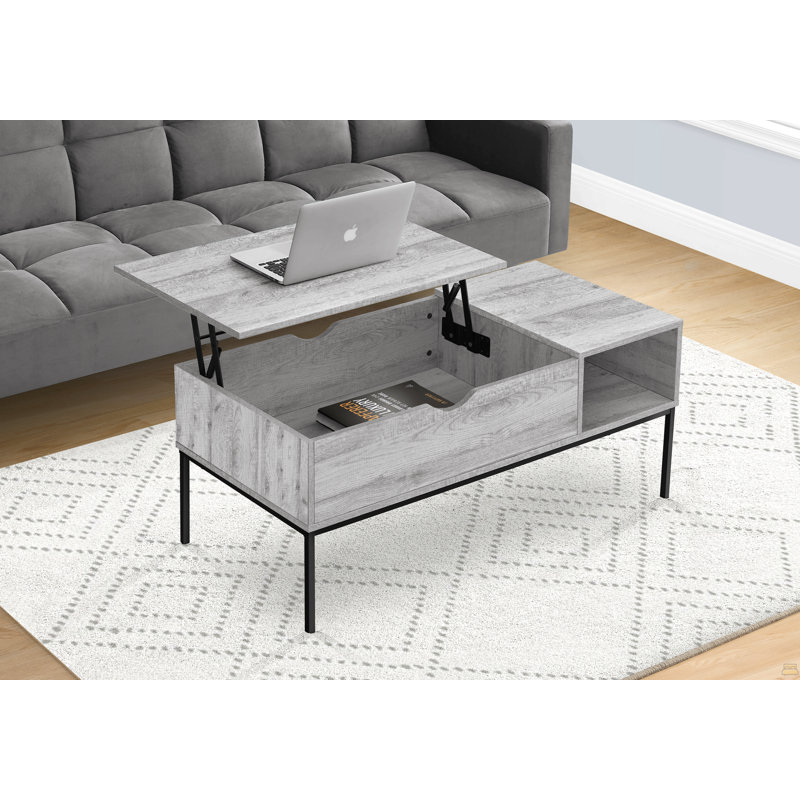 Table basse, L 42 po, rectangulaire, cocktail, plateau relevable, Gris