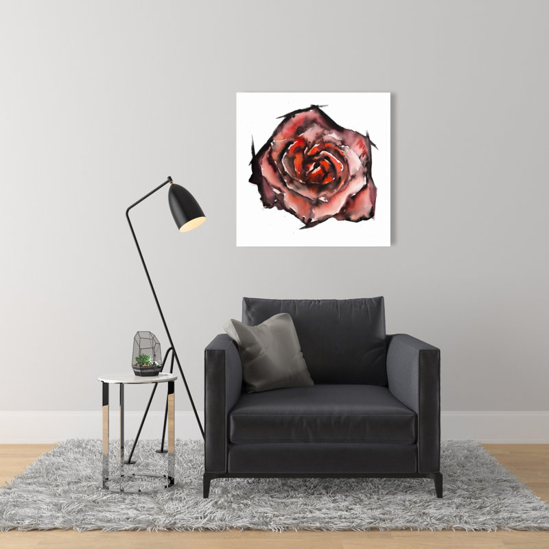 Toile moderne rouge à motif floral | Aquarelle rose, décoration intérieure