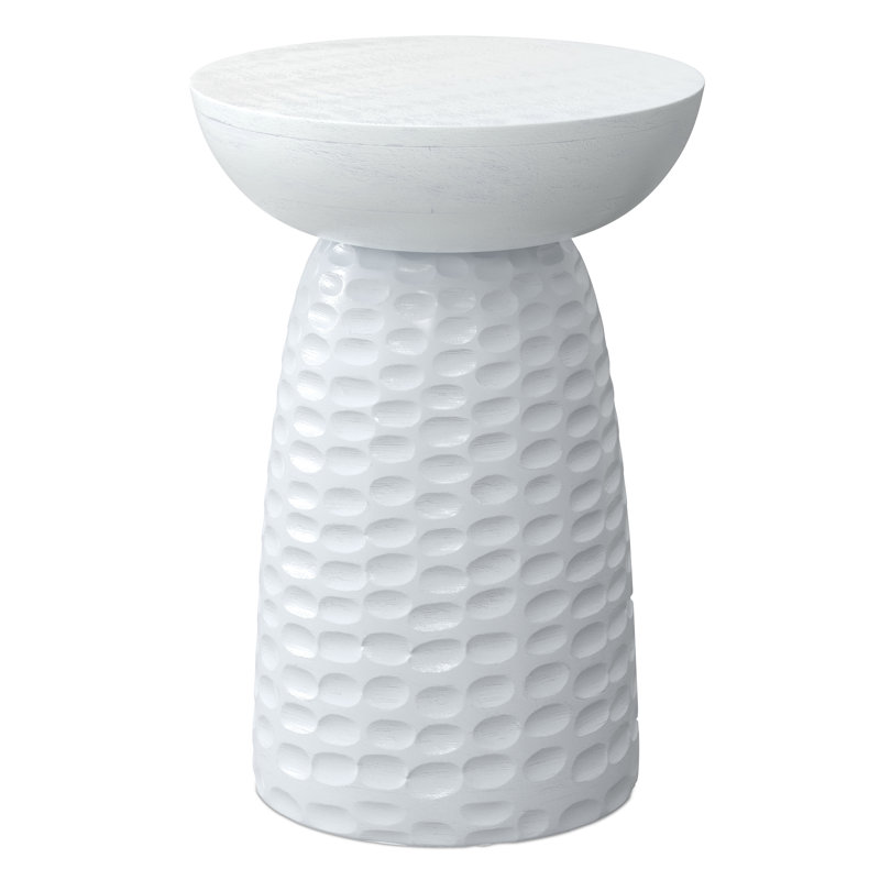 Table d'appoint contemporaine en bois de manguier massif avec finition texturée, entièrement assemblée, Blanc