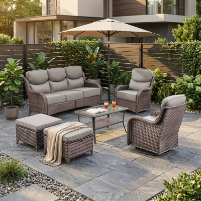 Wickes Haven 6-Pieces PE Wicker Outdoor Patio Conversation Set With 6" Thickness Cushions