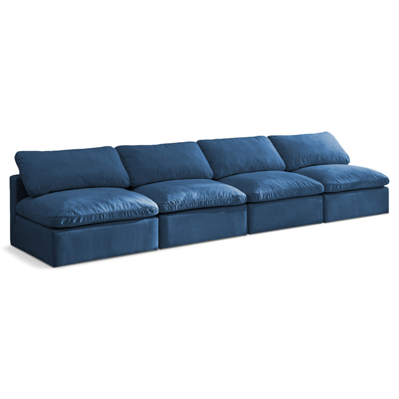 Atis 140'' Velvet Sofa, Navy Velvet