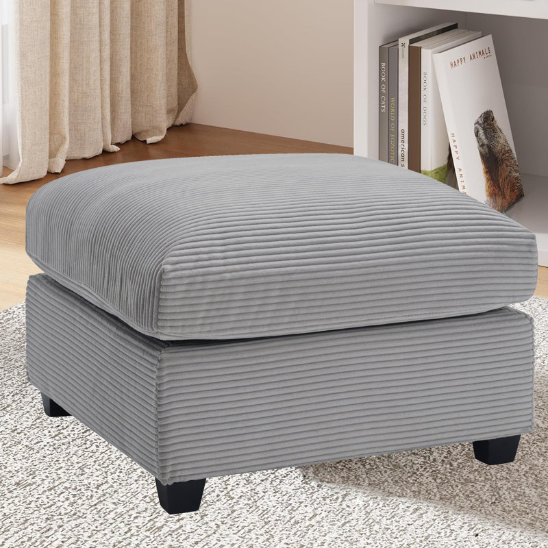 Zayva Corduroy Fabric Ottoman Module Seat For Modular Sofa Sectional Couch, Light Gray