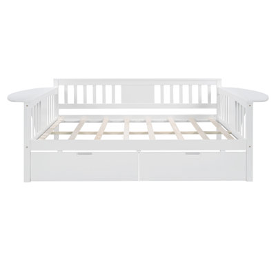 Full size Daybed with Two Drawers, Wood Slat Support, White -  Harriet Bee, 713C8CBE6DC447F7B3C3480942716407