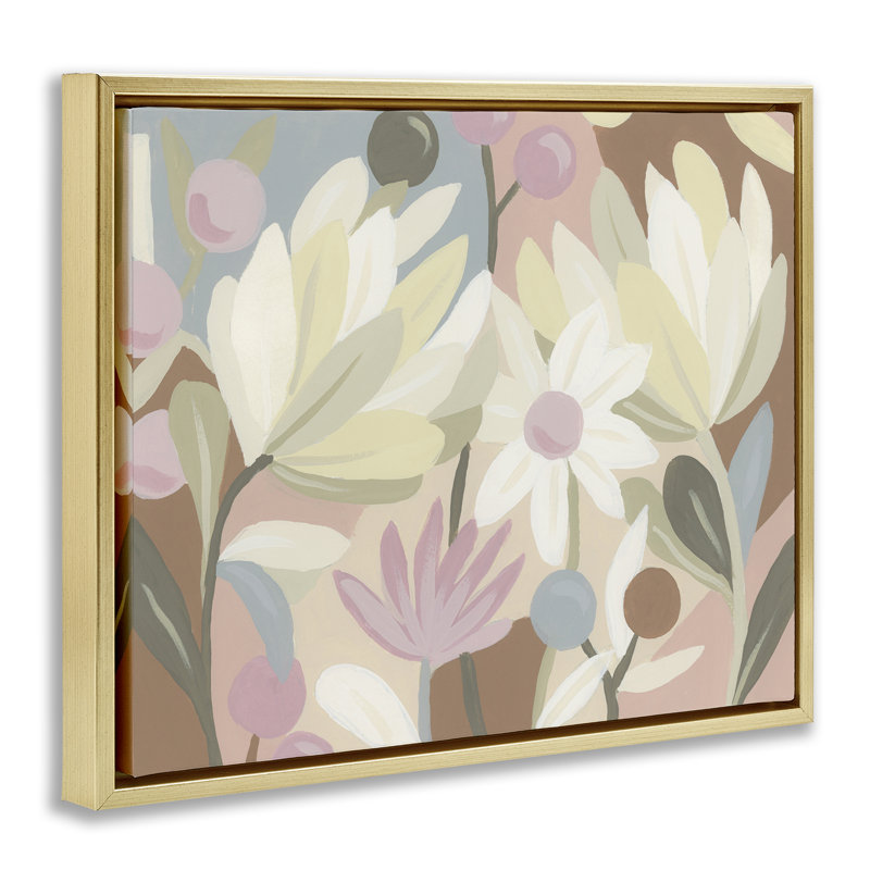 "Pastel Modern Flowers", art mural sur toile flottante noire par June Erica Vess, Cadre flottant métallique doré