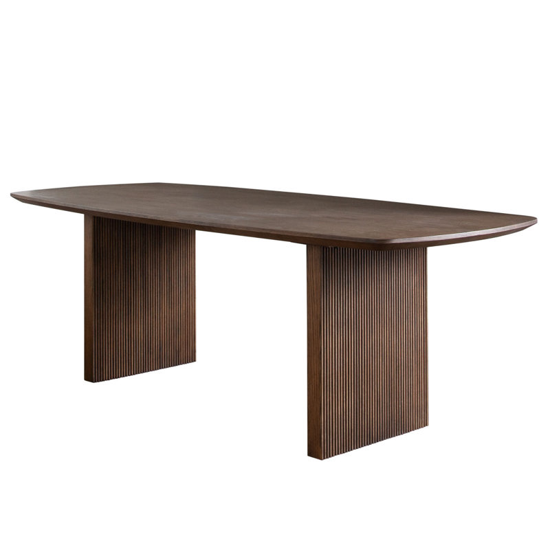 Sezy Dining Table, 87 Inch Rectangular Oak Brown Top, Fluted Base