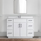 Hood-3w 48.00 In. W X 22.00 In. D X 35.00 In. H  Freestanding Bath Vanity In White Wood With White Top