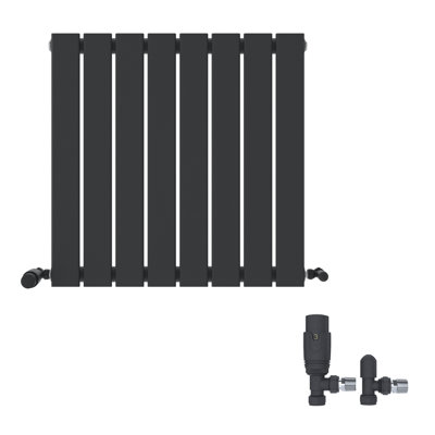 iBathUK Belgravia Horizontal Single Slim Flat Panel Radiator Angled Valve