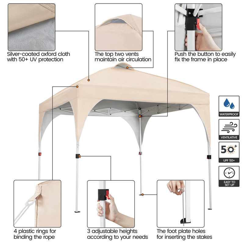 10 Ft. W X 10 Ft. D Iron Pop-Up Canopy with Wind Vent, Beige