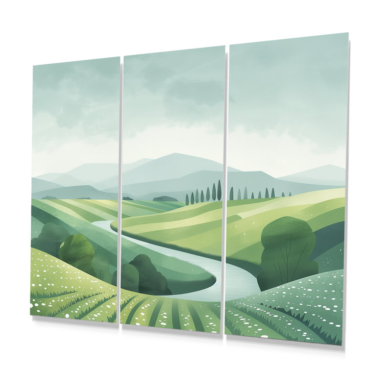 «Green Grey Pond Meadows In Tuscany II», ensemble de décorations murales de ferme, Métal métal, H 40 po x l 60 po x P 1 po