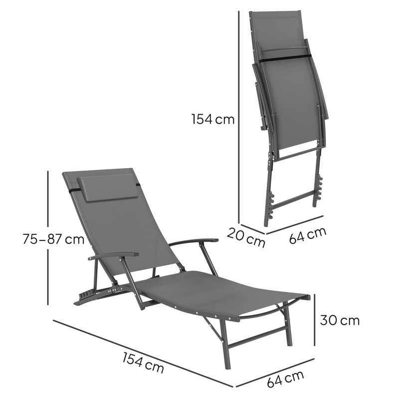 154cm Long Chaise Lounge Set with Cushions, Grey