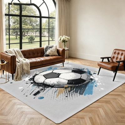 Tapis à motif sportif, conception de ballons de soccer, tapis de sol intérieur résistant aux taches, tapis antidérapant lavable à la machine, pour le salon, la chambre à coucher, les jeux, le bureau à domicile et les jeux