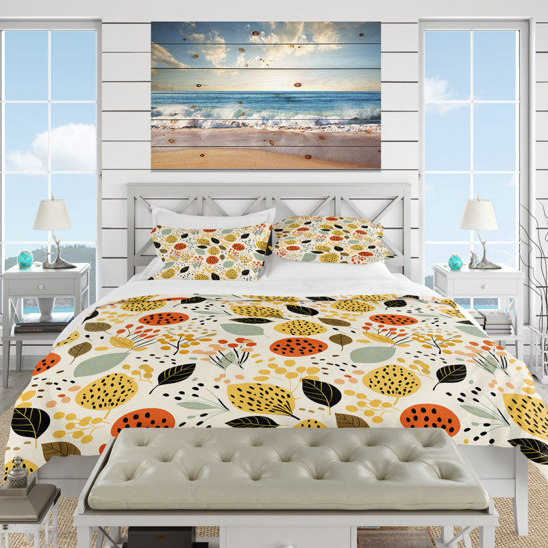 Ensemble de housse de couette Soft Color Leaves, Housse de couette simple + 1 taie décorative stan