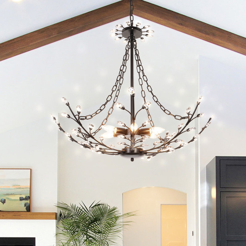 6 Light Dimmable Elegant Black Crystal Chandelier