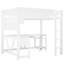 Lit mezzanine double en bois avec bureau, tablettes de rangement, lumière DEL et station de charge USB, blanc-1212455140