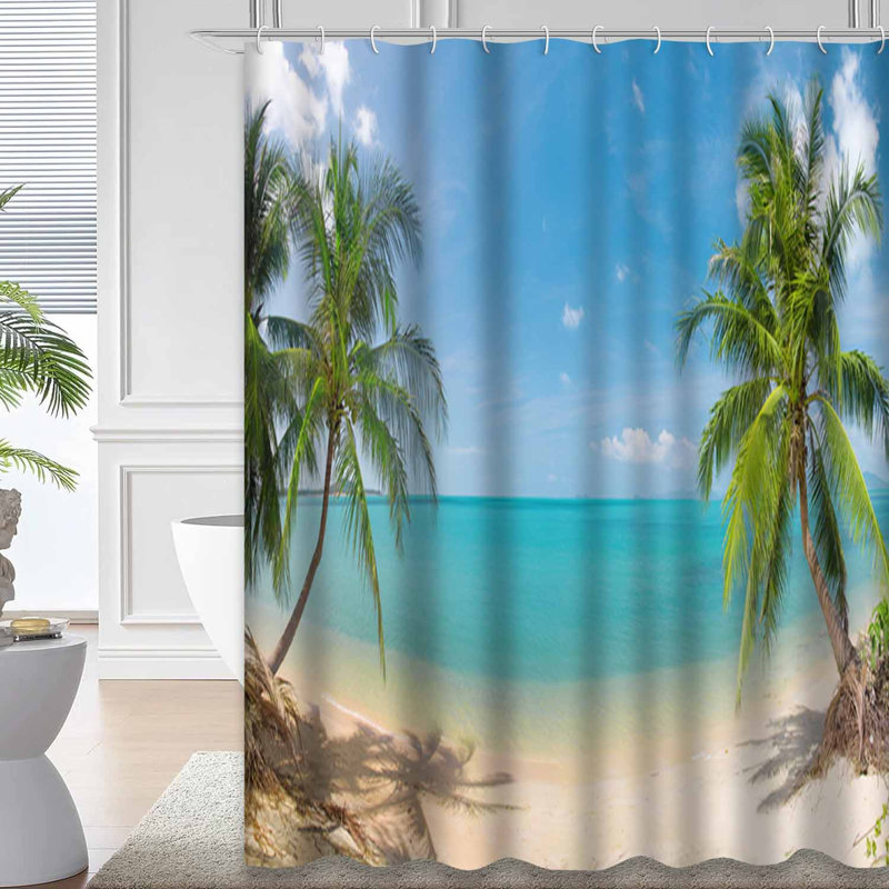 Tropical Beach Coconut Palm Sea Luxury Sky avec 12 crochets, L 72 po x l 78 po