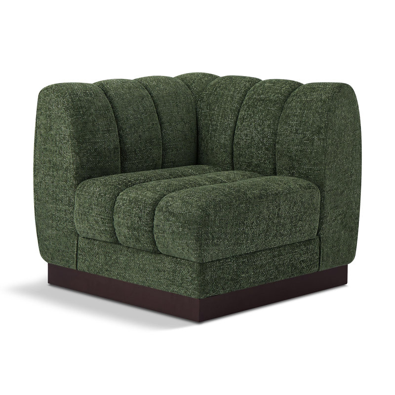 Quinn Chenille Fabric Corner Chair, Green Chenille Fabric