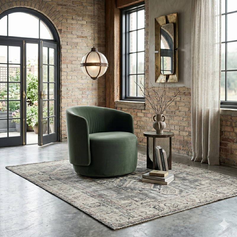 Crosby Swivel Barrel Chair, Green