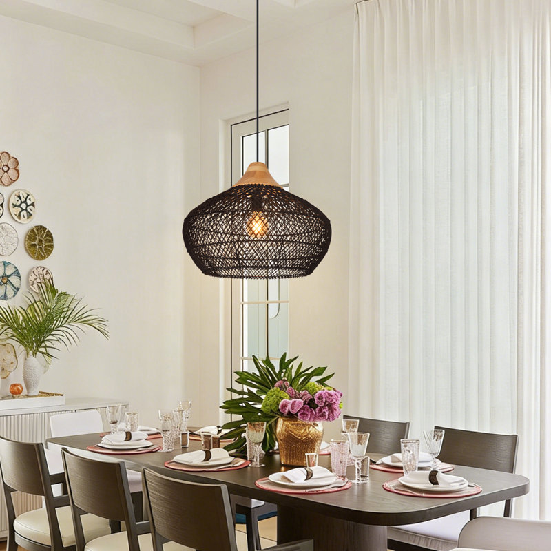 Suspension vintage rétro en rotin pour salle à manger, H 15,75 po x l 19,69 po x P 19,69 po