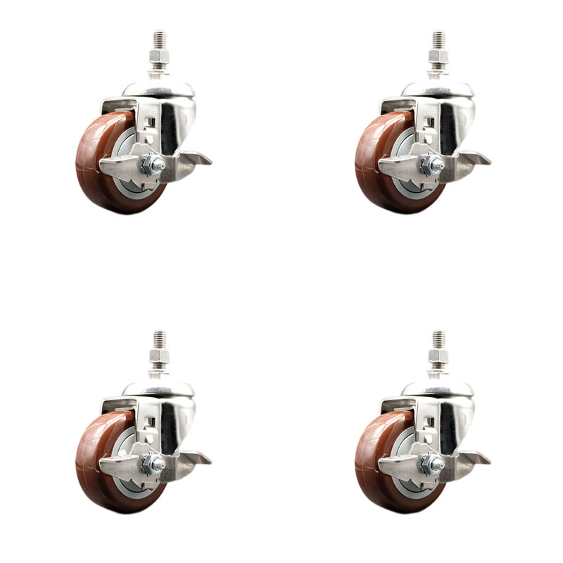 Ensemble de frein à roulettes à tige filetée 3,5 pouces en polyuréthane marron de 3,5 pouces et ½ pouce