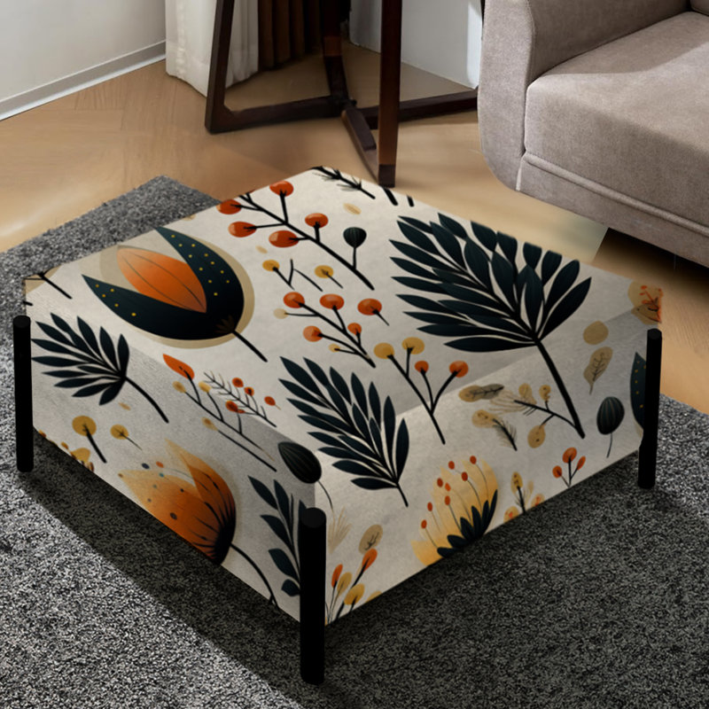 Meadow Beige And Black Floral Pattern - Floral Large Square Ottoman