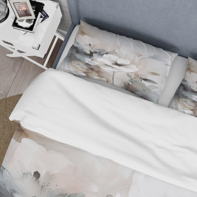 Ensemble de housse de couette en microfibre / polyester Delicate Grey Flowers IV Bedding