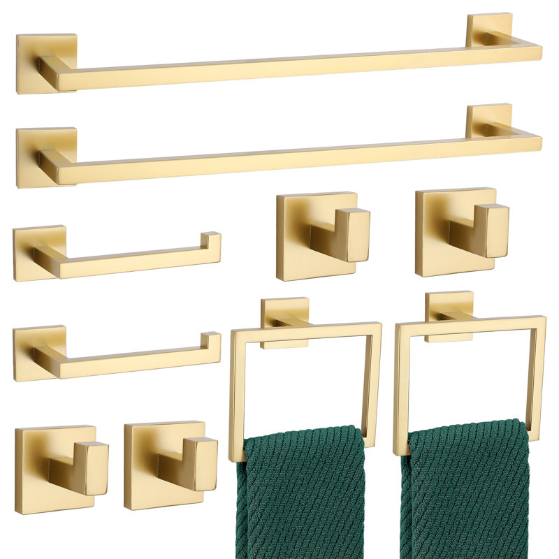 10-Piece Bathroom Hardware Set (Set Of 10), Brushed Gold
