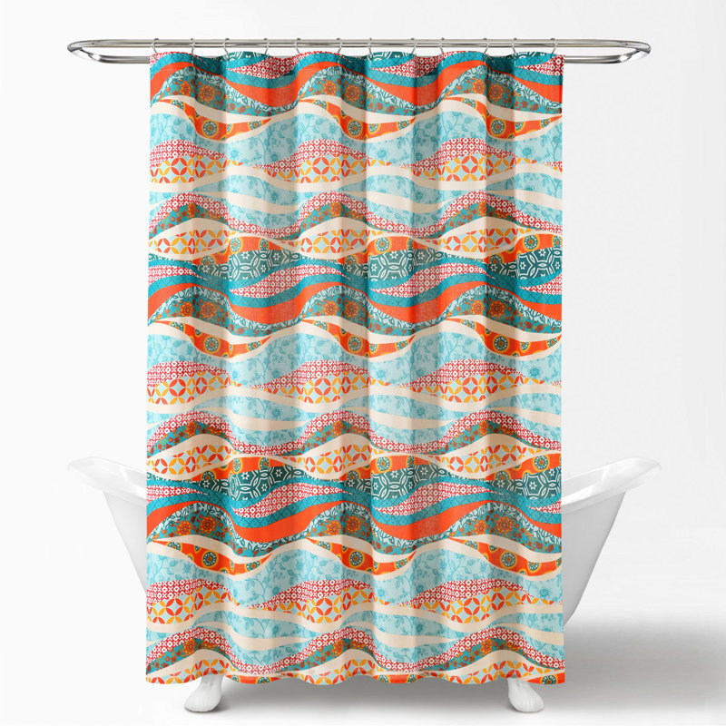 Turquoise Multi Cotton Geometric Shower Curtain, 72" x 72"