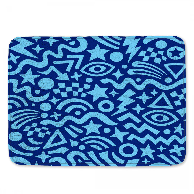 Tapis de bain bleu à formes abstraites, 24in W x 17in L