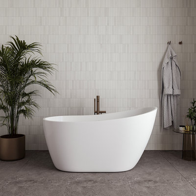 Baignoire autoportante blanche lustrée 55 "avec drain interne Streamline