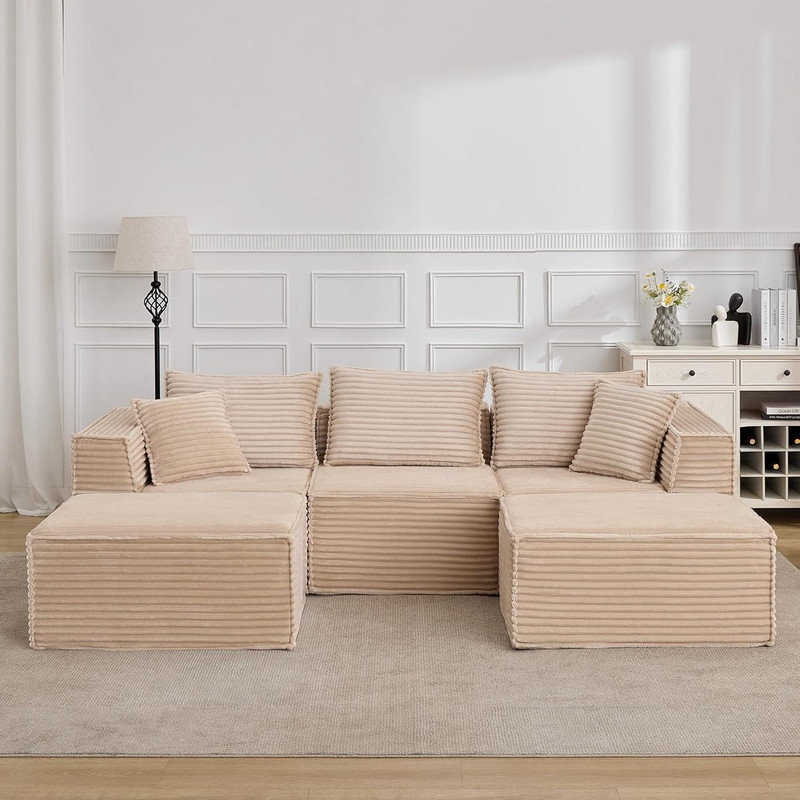 Boneless Modular Cloud Sectional Sofa with 1 Ottoman, L-Shape Deep Seat Couch for Living Room, No Assembly, 3, Green
