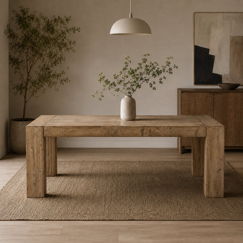 Table de salle à manger Mao, plateau rectangulaire de 84 pouces, bois de pin récupéré brun