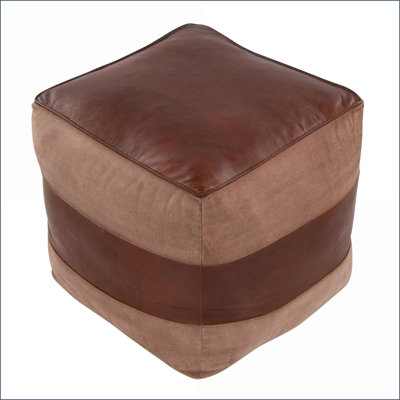 Ottoman, Industrial Square Pouf with Black Leather &amp; Charcoal Gray Canvas by LumiSource | Charcoal Gray | Leather