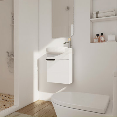 Soft Close Doors Bathroom Vanity With Sink,16 Inch  For Small Bathroom