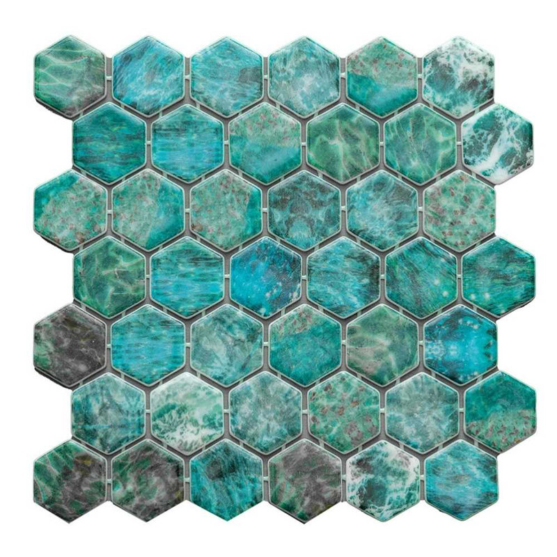Carreau de mosaïque en verre 2 po x 2 po Eterna Hexx, Mar vert