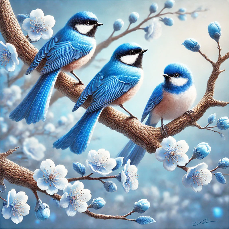 «Serenity in Bloom - Bluebirds», reproduction d'art sur toile tendue, H 12 po x l 12 po x P 1 po