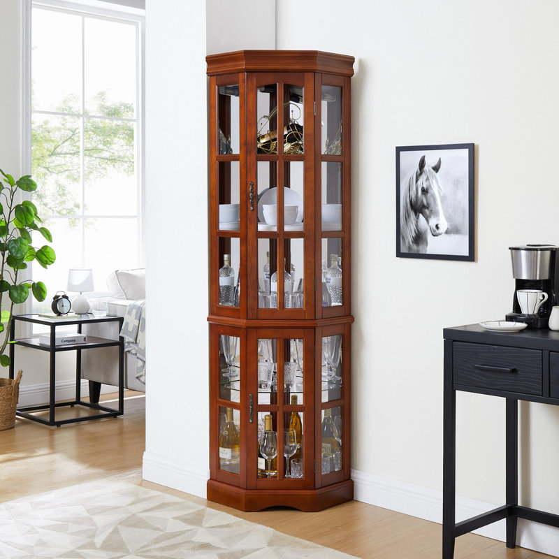 Corner Cabinet With 5 Shelves And Lighting System(E26 Light Bulb Not Included), Walnut