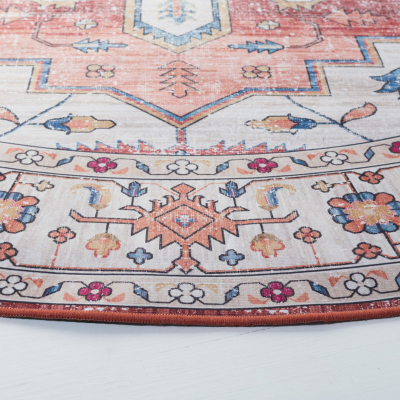 Tapis beige / bleu Allana, Rond 5 pi