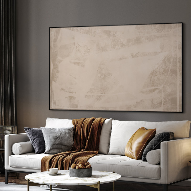 Extra Large Wall Art Fabric Print - Neutral Brush Monochrome Abstract Contemporary Spaces Artwork Decor for Living Room or Bedroom - "Frame Assembly Required (Unfinished Frame)"