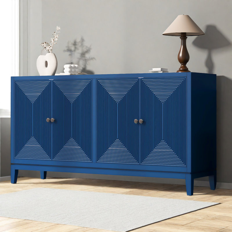 Buffet de rangement moderne 60 "à rayures verticales avec tablettes réglables, Marine