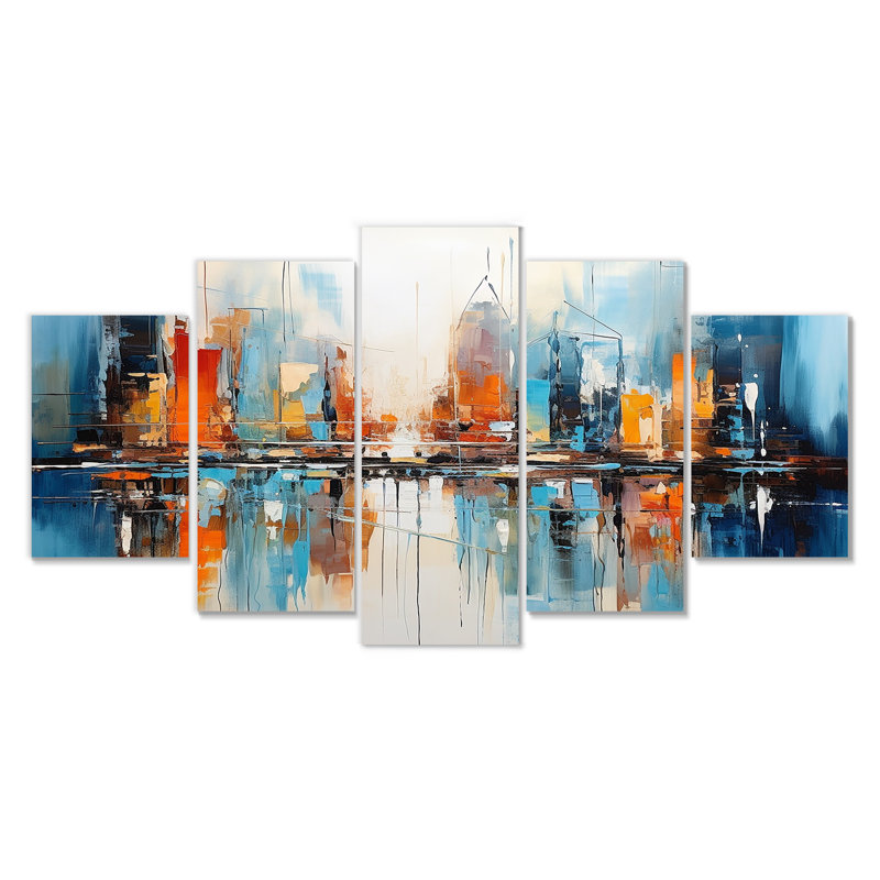 «Warm Sunset Over Manhattan - City Architecture», ensemble de 5 décorations murales, H 32 po x l 60 po