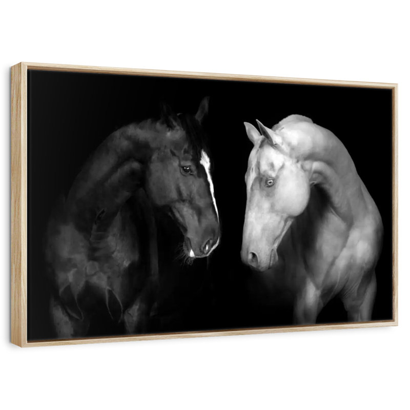 Chevaux monochromes, Cadre flottant en bois naturel, 37 po x 25 po
