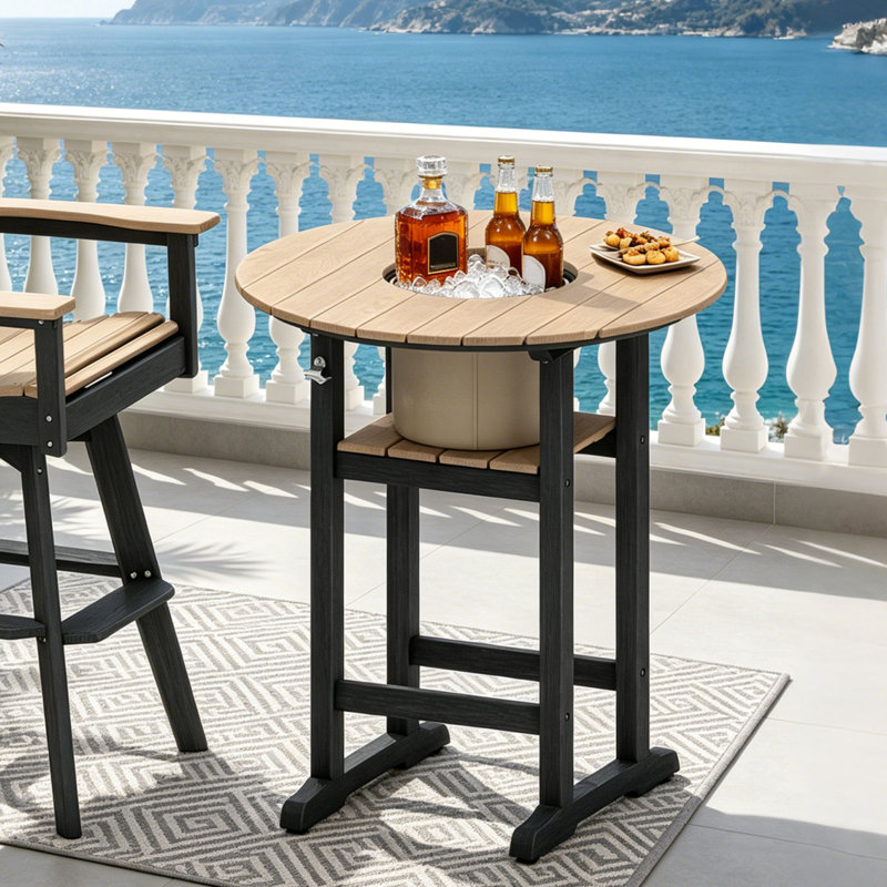 Table de bar 31,5 pouces ronde en PEHD pour l'extérieur, table de patio toutes saisons