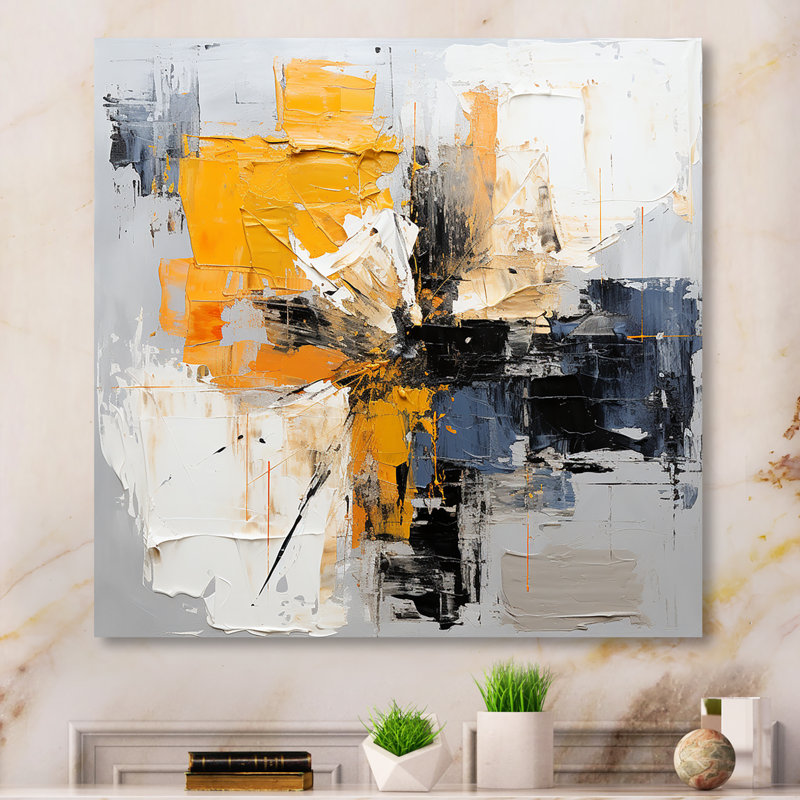 «Gray and Yellow Paint Elegance IV», art mural abstrait en métal, H 36 po x l 36 po
