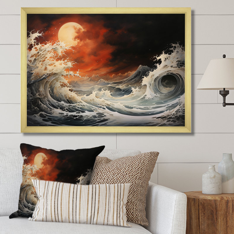 " Orange Raging Elements Storm ", Gold Single Picture Framed, 34" H x 44" W x 1.5" D