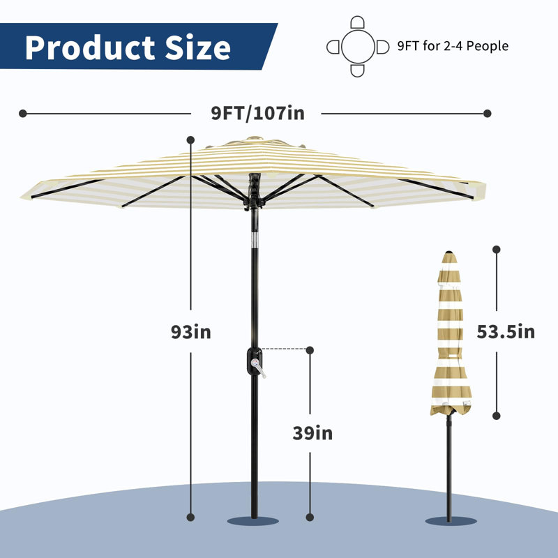 Parasol de table d'extérieur avec manivelle et fonction d'inclinaison pour le jardin au bord de la piscine, Brun