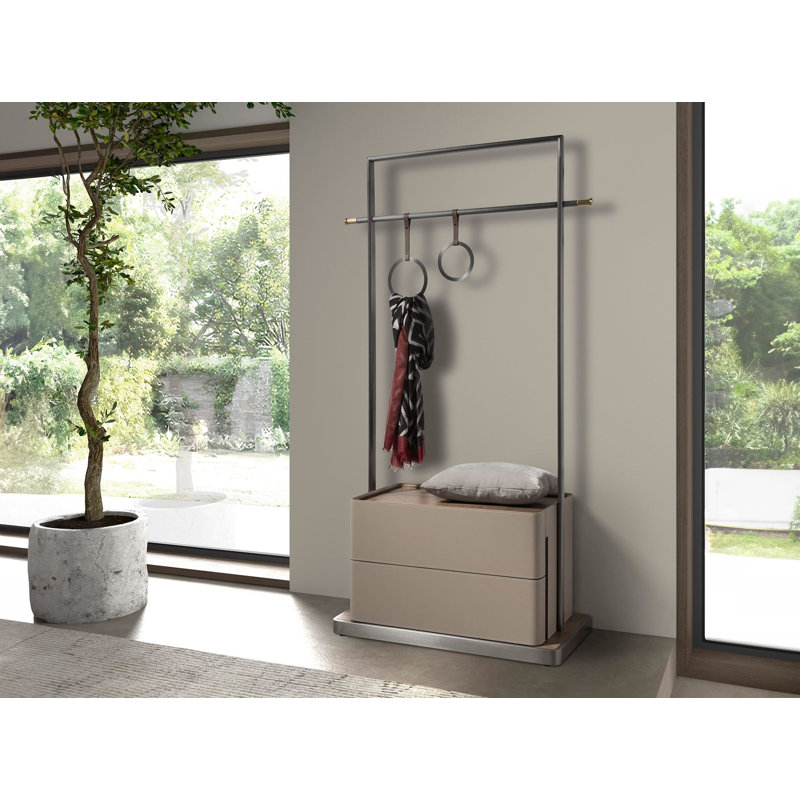 Ebern Designs Mink leather, walnut and stainless steel coat rack ...