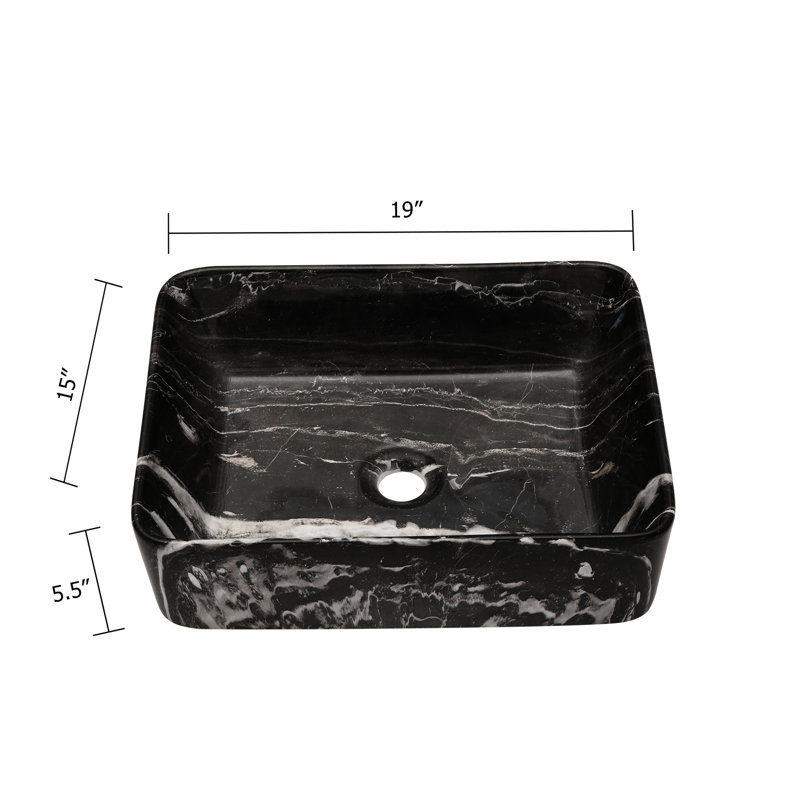 19"X15" Black And Gray Marble Inspired Ceramic Sink For Bathroom - Smooth Surface Rectangular Marble, Above Counter Mount