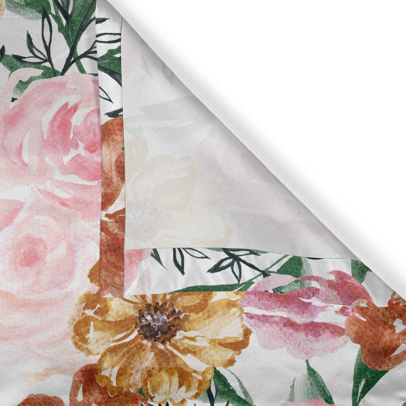 Red Barrel Studio®, œillets de roses rétro, feuilles, verdure, fleurs, rose pâle, vert laurier, L 50 po x L 108 po